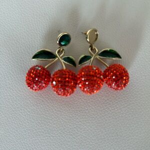 Goldplated & Glass Crystal Cherry Drop Earrings